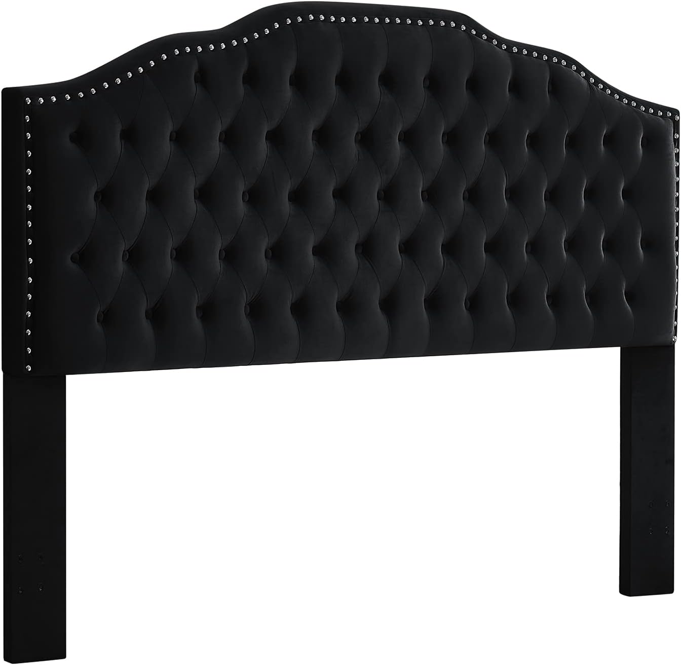24KF Upholstered Button Tufted King Size Headboard with Nailhead Trim, Soft Velvet Fabric Headboard King/Cal King Size-Black