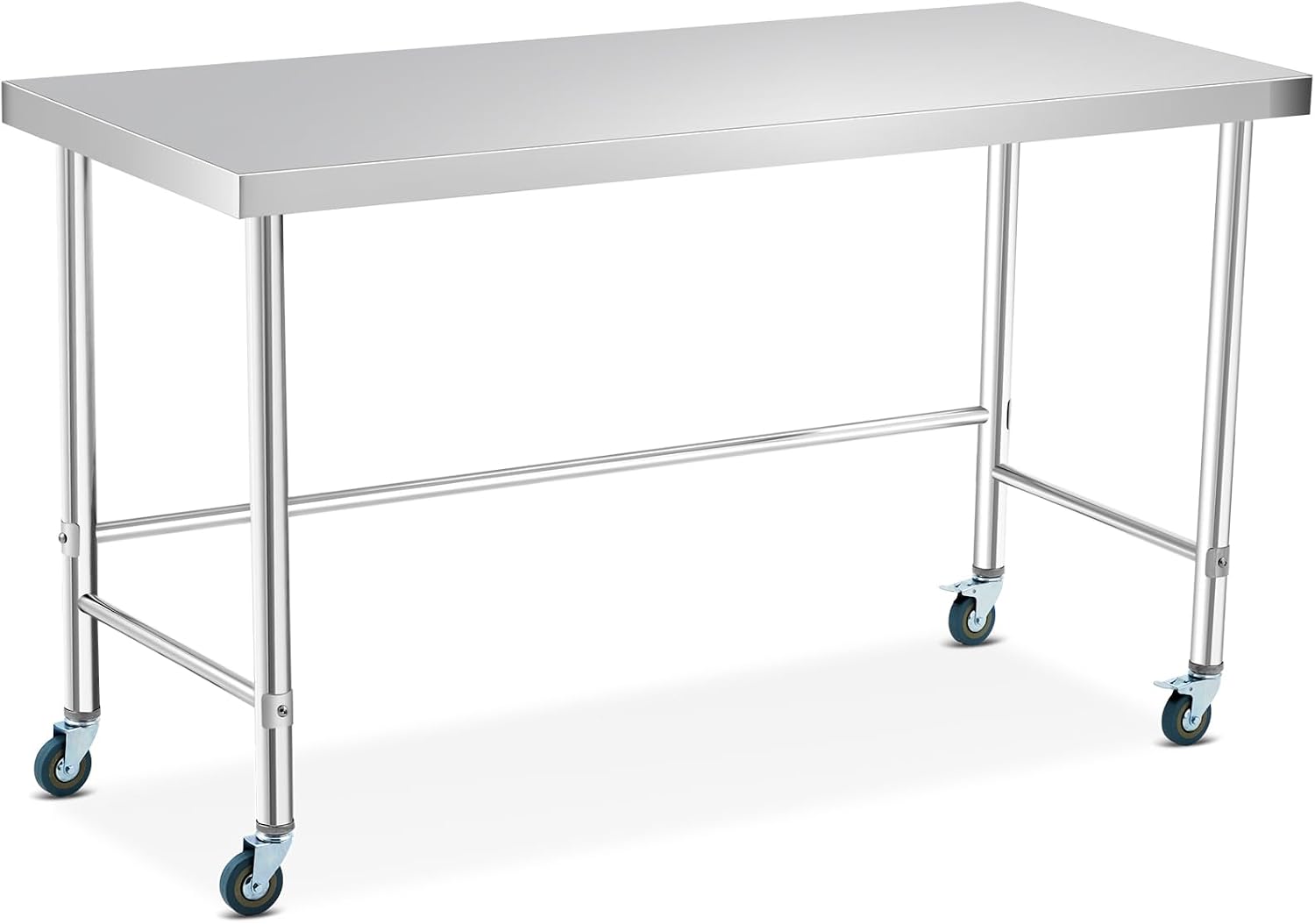 GarveeLife Stainless Steel Work Table, 60x24 x35 Inch with Wheels, Commercial Kitchen Prep Table with Open Base for Restaurant, Food Prep, Garage and Workshop, Easy to Assemble and Clean, Silver