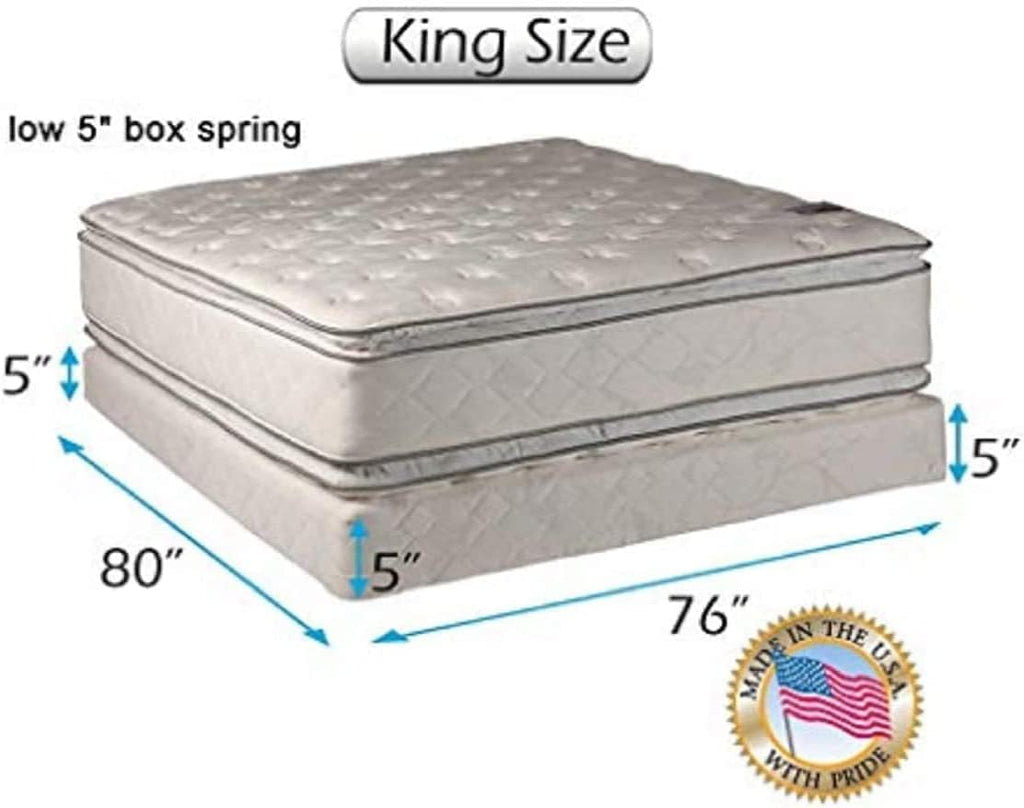 DS Solutions USA Brand 2-Sided Soft PillowTop King Size Mattress and Low 5' Height Box Spring Set with Metal Bed Frame - Sleep System with Enhanced Cushion Support, Spine Support, Longlasting Comfort