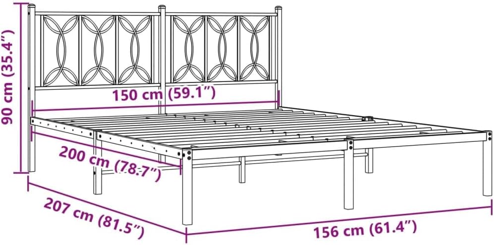 Metal Bed Frame with Headboard White Queen Size 59.1'x78.7' Sturdy Steel Platform Bed Frame for Bedroom Furniture Durable Support Underbed Storage