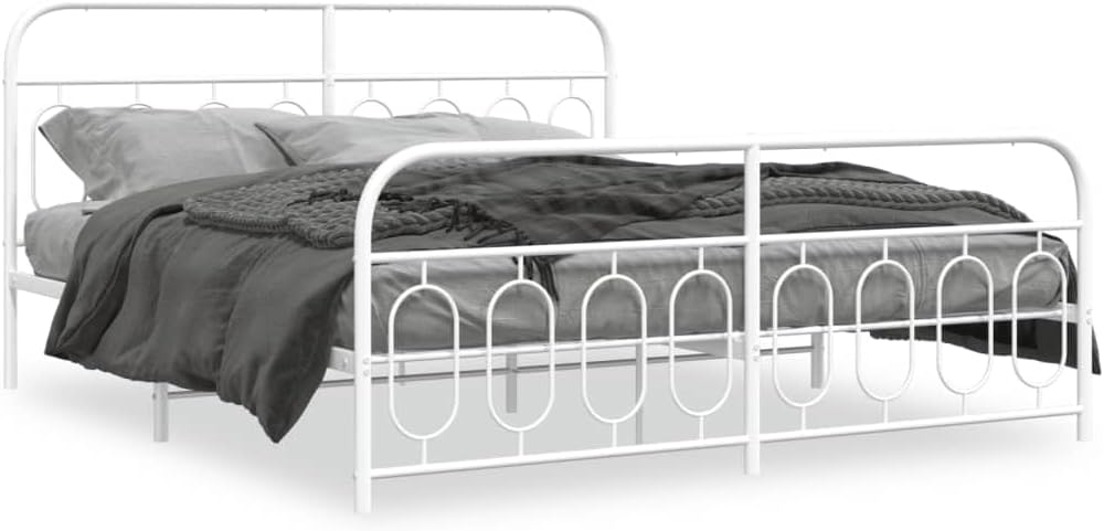 White Steel Full Bed Frame Modern Rectangular Design with Under Bed Storage and Breathable Material, Sturdy Metal Construction for Bedroom, Easy Assembly