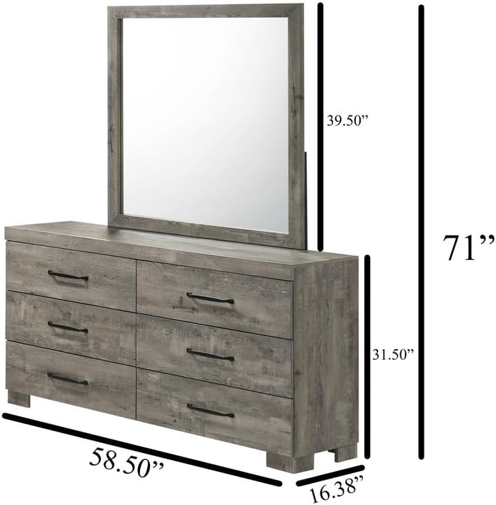 BEST QUALITY FURNITURE TM THE BEST CHOICE FOR YOUR HOME Modern Dresser with Mirror Set – Horizontal 6-Drawer Dresser and Mirror in Antique Gray Laminate Finish