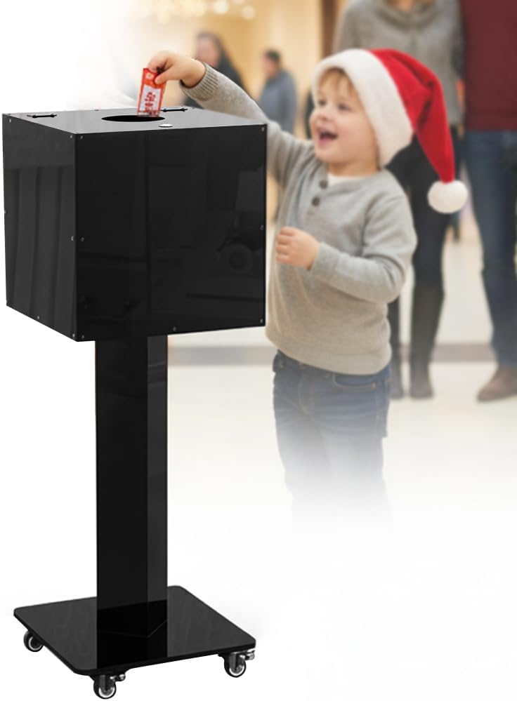 Extra Large Acrylic Raffle Box with Mobile Base & Locking Casters, 39.6' Tall, 13.8' Cube, Thickened Ticket Box with Lock for Lottery Games, Bingo, Raffle Balls
