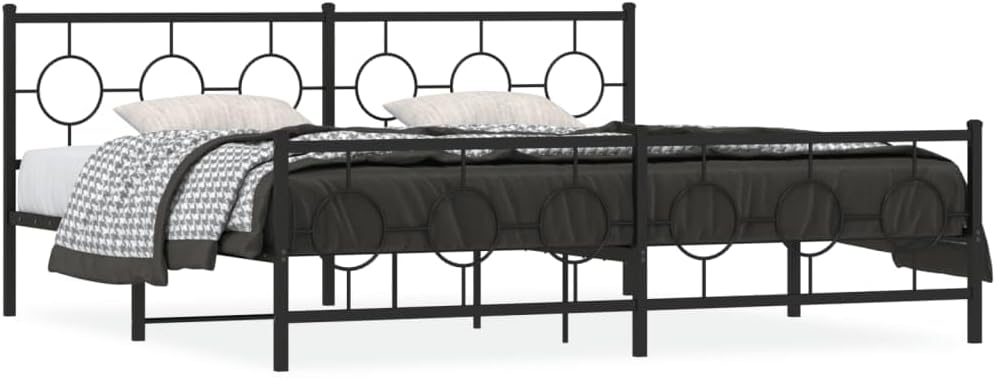 Metal Bed Frame with Footboard Black 76'x79.9' King Platform Bed Frame Sturdy Steel Construction Underbed Storage Space Heavy Duty Bedframe for Bedroom Guest Room