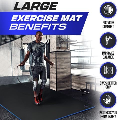 Sensu Large Exercise Mat – Extra Thick Non-Slip Workout Mat for Home Gym, Durable Shoe-Friendly Fitness Mat for Strength Training, Stretching, Cardio, and Balance Workouts (Multiple Sizes)