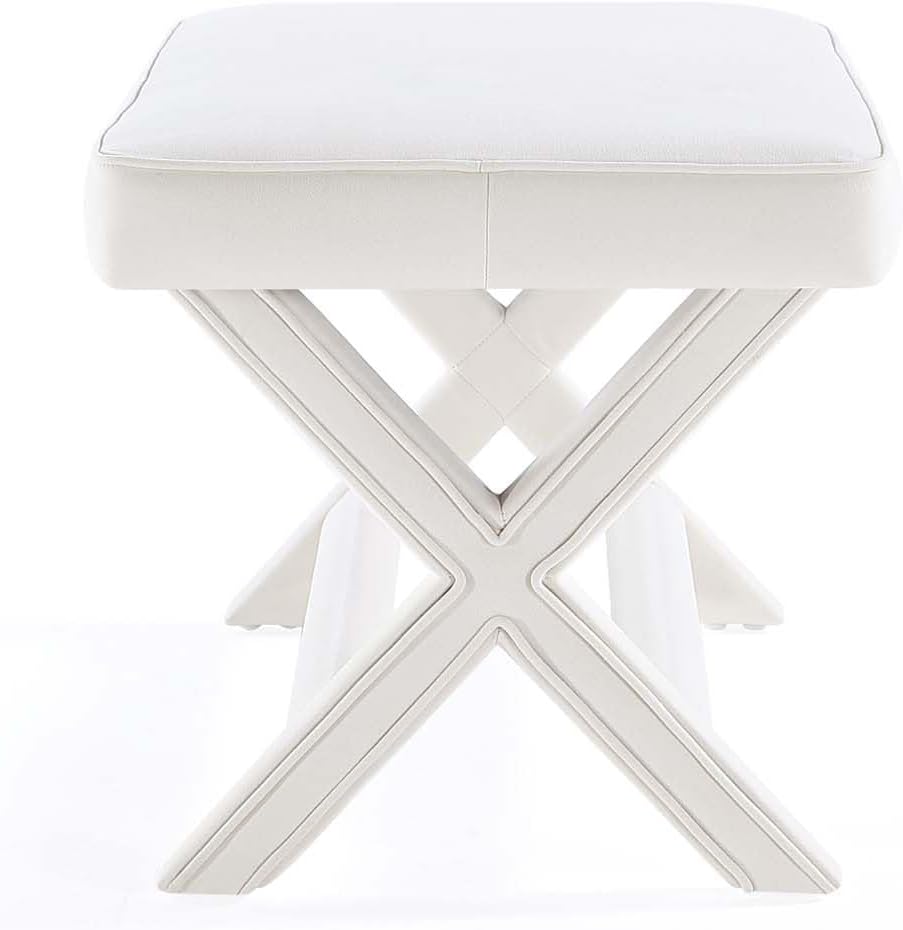 Manhattan Comfort Abigail Double Ottoman Bench Upholstered in Velvet Fabric, Luxurious Accent Vanity Stool with Stylish X-Crossed Legs, Solid Wood Frame, Plush Piped Cushion, Fully Assembled, Cream
