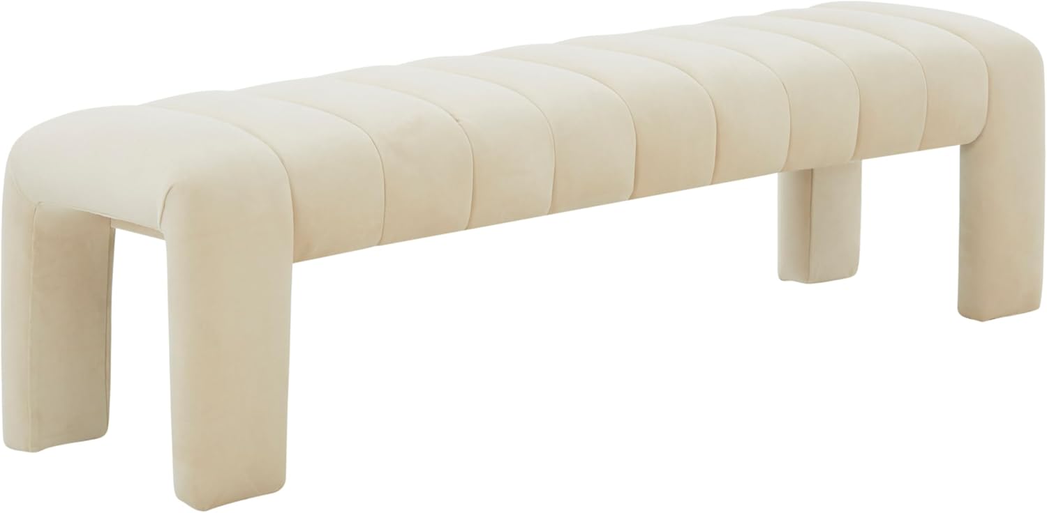 SAFAVIEH Couture Collection Bellisima Cream Velvet Channel Tufted Bench (Fully Assembled)
