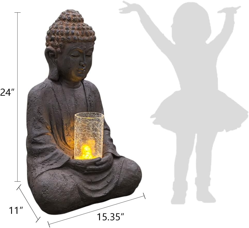 24' H Buddha Water Fountain Sitting Buddha Zen Fountain with Glass Cover and LED Light Meditation Indoor/Outdoor Decor for Garden Patio Yard Home Lawn