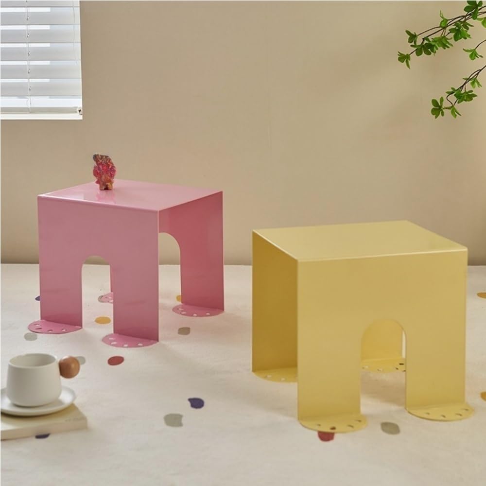 Cold-Rolled Plate Side Table, Modern Shoe Changing Bench, Square Coffee Table, Multifunctional Corner Table for Bedroom, Living Room, Entryway(Purple)