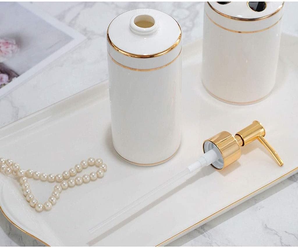 Vanity Bathroom Decor, Ceramic Bathroom Accessories Set Lotion Soap Dispenser Toothbrush Holder Cup Soap Dish Housewarming Gift(6pcs(White Handle))