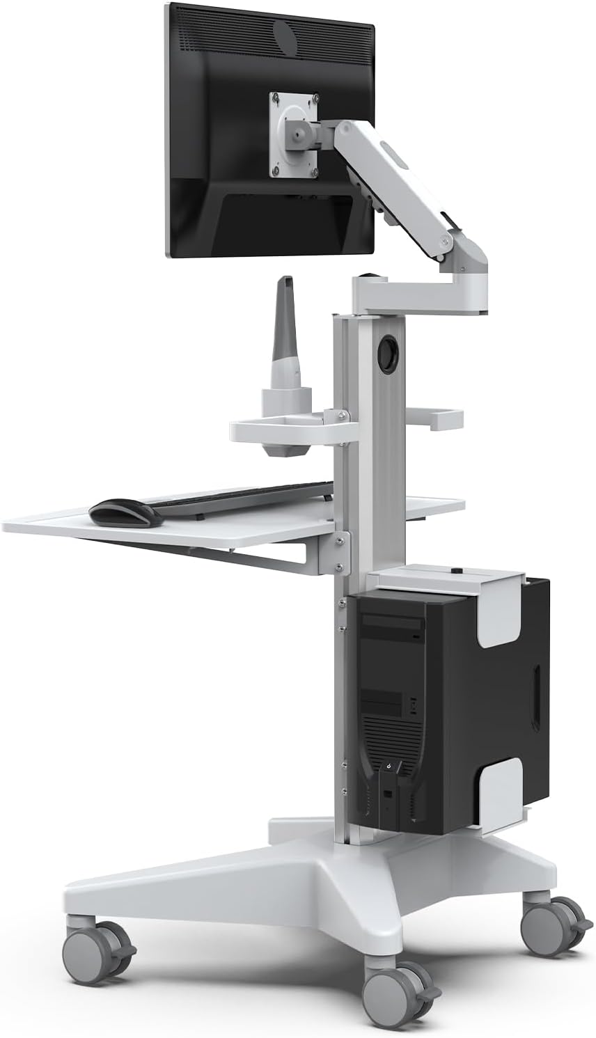 BEWISER Medical Trolley Cart Height Adjustable Monitor Mount,Big Pallet Cart with Oral Scanner Holder All-Aluminum Base,Mobile Workstation for Hospital,Lab & Dental Clinics