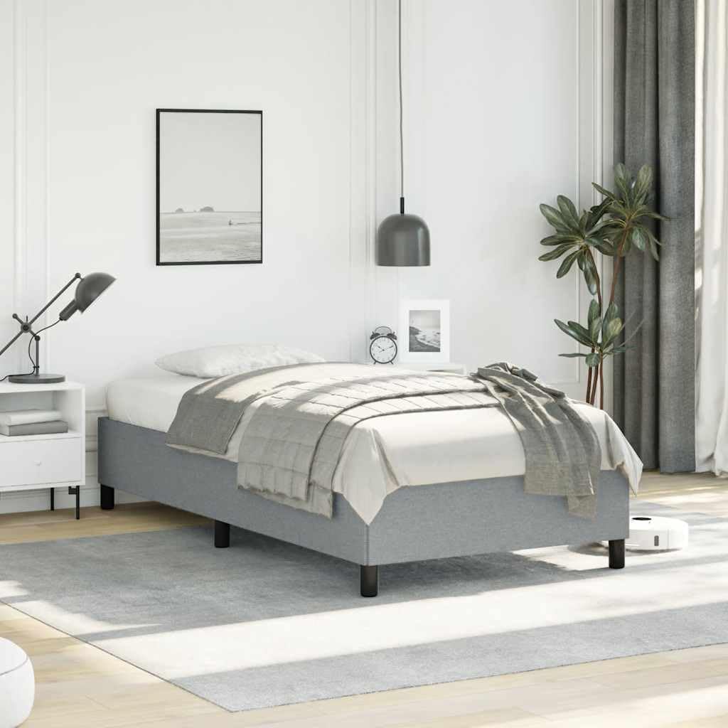 Light Gray Polyester Twin XL Bed Frame with Plywood and Engineered Wood Construction, Modern Breathable Fabric Design for Sturdy Support and Easy Assembly, Versatile Sleeping