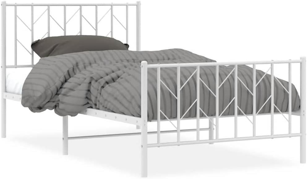 Metal Bed Frame with Footboard Twin Size White Sturdy Steel Platform Bed Frame with Underbed Storage Space and Easy Assembly for Bedroom Guest Room