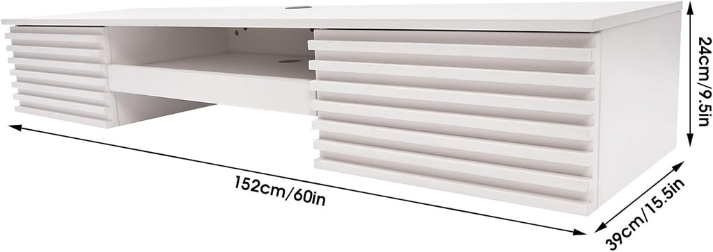 Wall Mounted Desk, Floating Work Table, Small Spaces Hanging Workbench with Pull-out 2 Drawers, Mount Computer Laptop Desks, Wall-mounted Corner Book Shelf for Bedroom Student Dormitories (White)