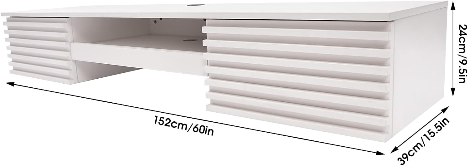 Wall Mounted Desk, Floating Work Table, Small Spaces Hanging Workbench with Pull-out 2 Drawers, Mount Computer Laptop Desks, Wall-mounted Corner Book Shelf for Bedroom Student Dormitories (White)