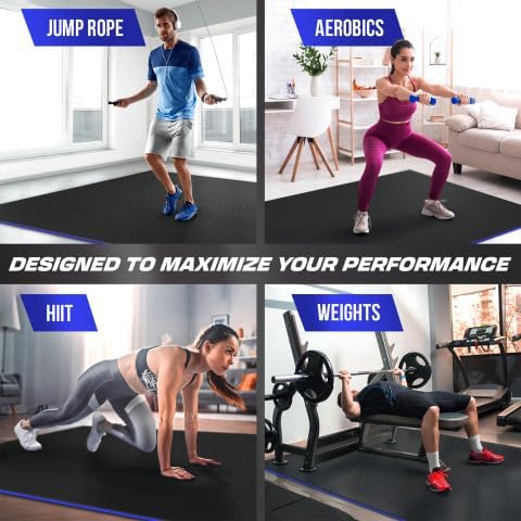 Sensu Large Exercise Mat – Extra Thick Non-Slip Workout Mat for Home Gym, Durable Shoe-Friendly Fitness Mat for Strength Training, Stretching, Cardio, and Balance Workouts (Multiple Sizes)