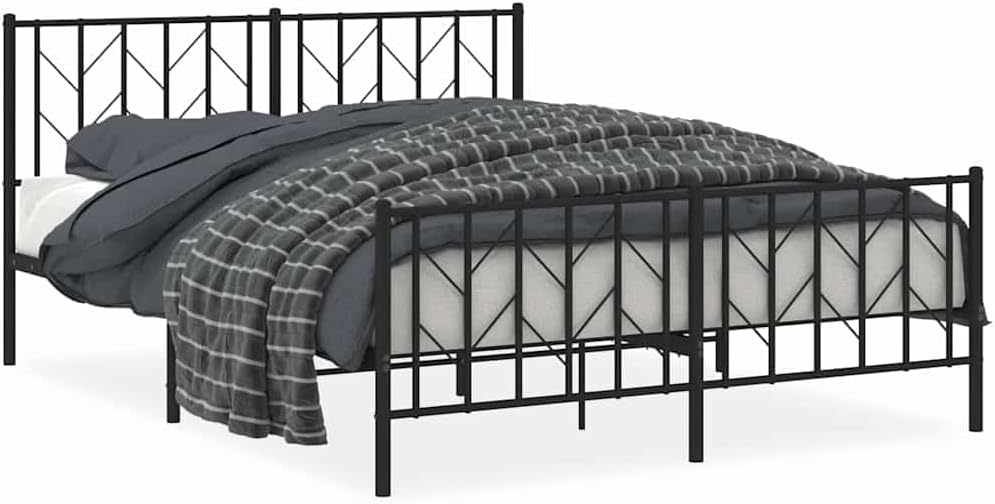 Metal Bed Frame with Footboard Queen Size Platform Bed Steel Construction Black 59.1'x78.7' Underbed Storage Space Sturdy Bedframe for Bedroom Furniture