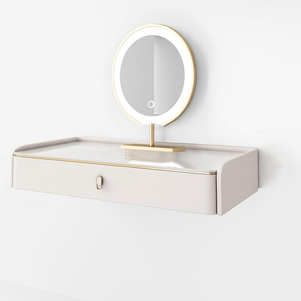 Simple Vanity Desk, Floating Vanity Makeup Table, with Drawers, Wall Mounted Makeup Vanity, Floating Desk, Simple Floating Corner Desk, Dressing Table for Small Spaces(White+Mirror,80cm)