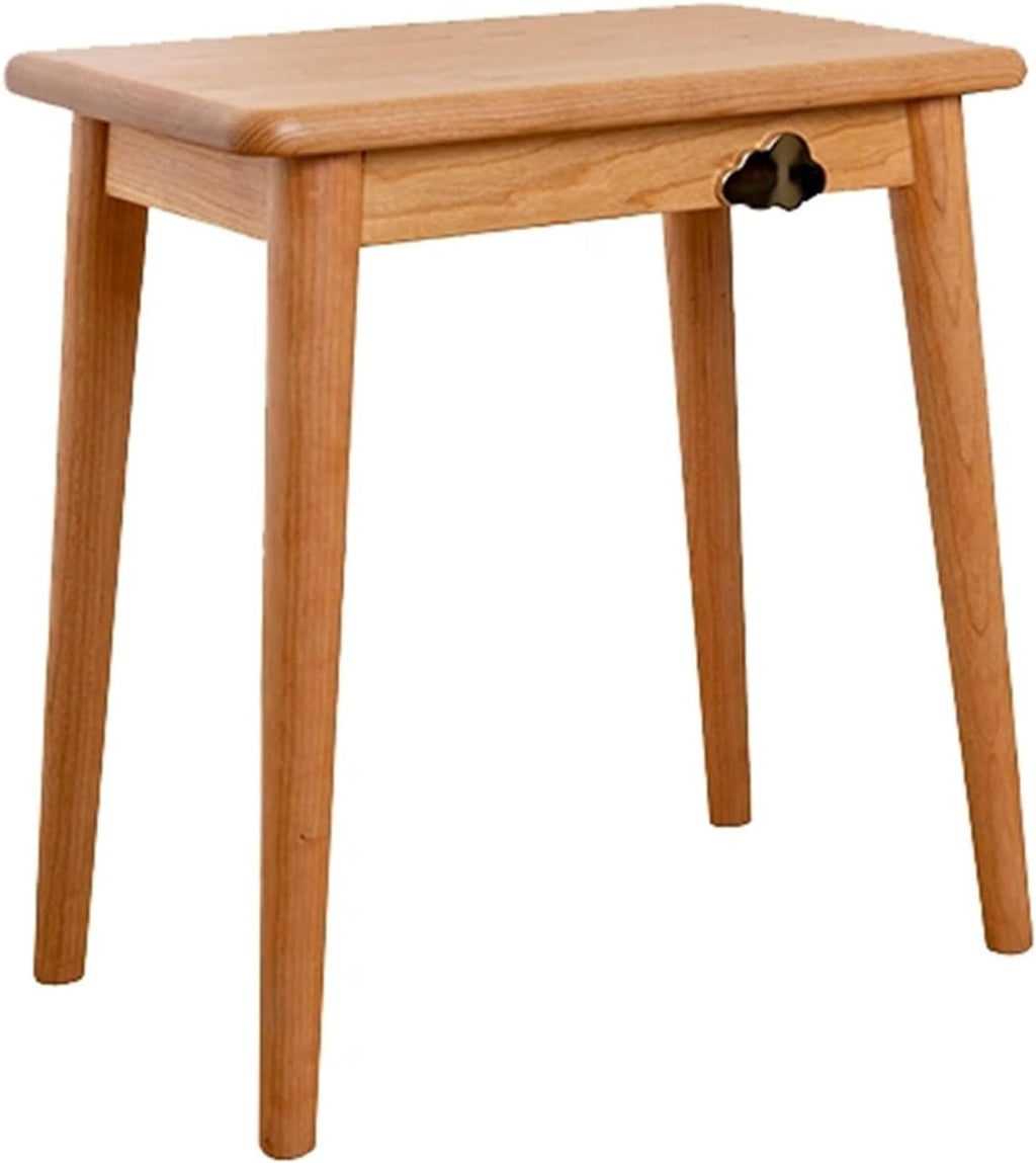 Solid Wood Vanity Chair with Rounded Corners and Large Tabletop Multifunctional Stool with Cloud Decoration Mortise and Tenon Structure,Beige,One Size