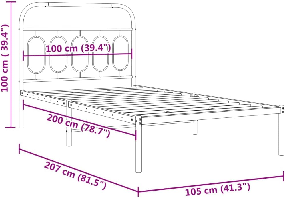 Metal Bed Frame with Headboard Twin Size White Steel Platform Bed Frame Sturdy Underbed Storage Space for Bedroom Guest Room