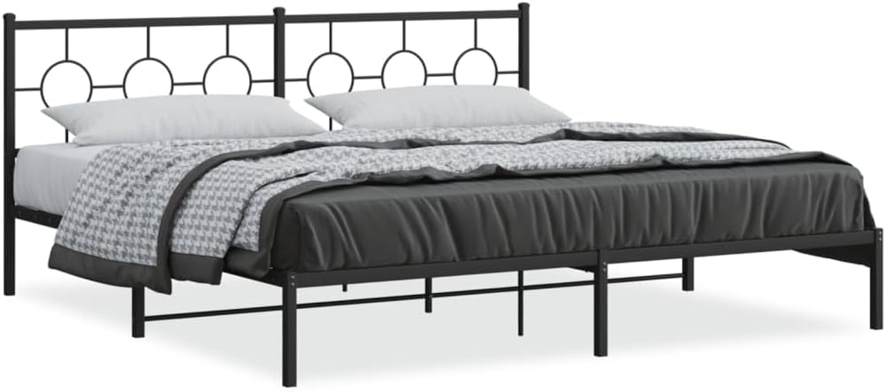 Metal Bed Frame with Headboard Black King Size 76'x79.9' Sturdy Steel Platform Bedframe Underbed Storage Space for Bedroom