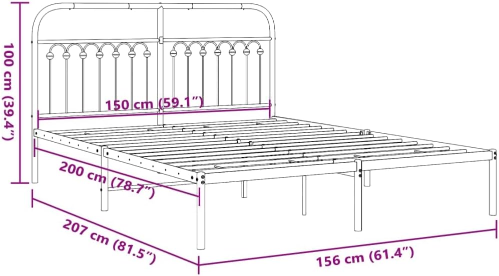 White Steel King Bed Frame with Elegant Headboard, Rectangular Traditional Design for Modern Bedroom, 4-Piece Metal Frame Set with Enhanced Support and Durable Construction
