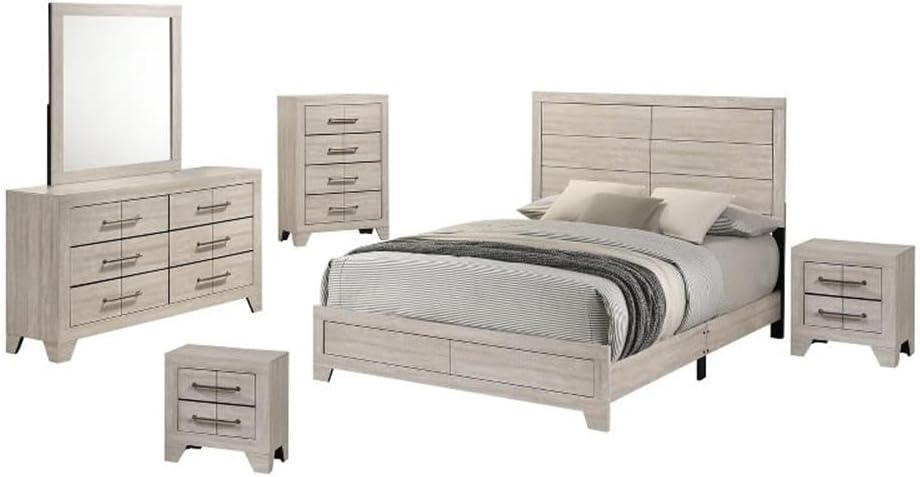 Best Quality Furniture 6 Piece Bedroom Set in Rustic Gray Oak Wood in King