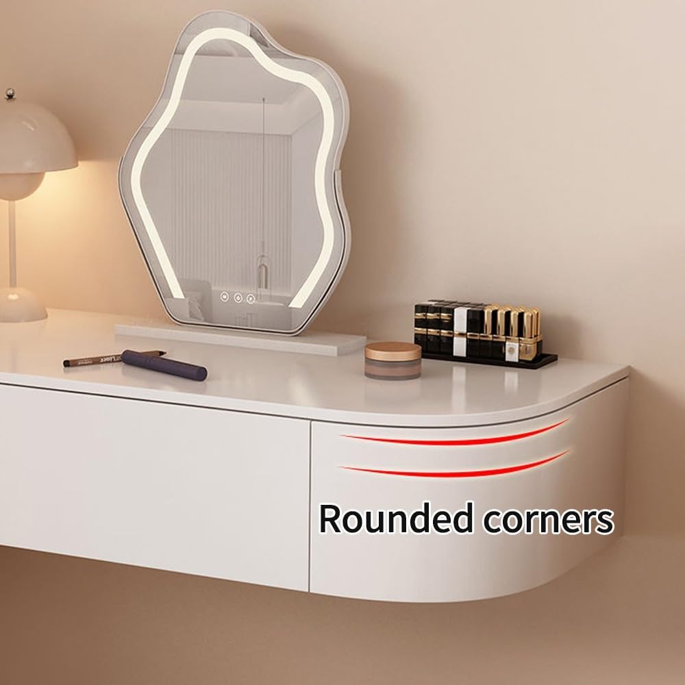 Wall Mounted Makeup Vanity with Drawers, Floating Vanity Makeup Table, Space-Saving Floating Desk, Corner Vanity Desk, Floating Dressing Table(47.2in/120cm)