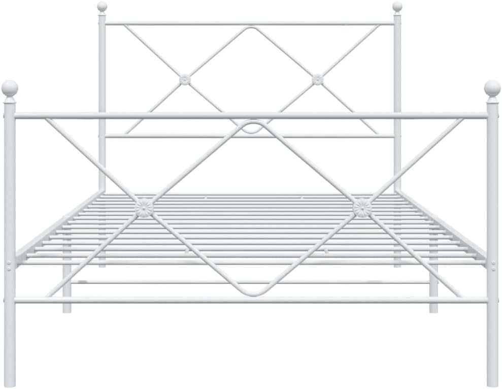 Metal Bed Frame with Footboard White 39.4'x78.7' Steel Platform Bed Frame Heavy Duty No Box Spring Needed Sturdy Bedframe for Bedroom Furniture Guest Room