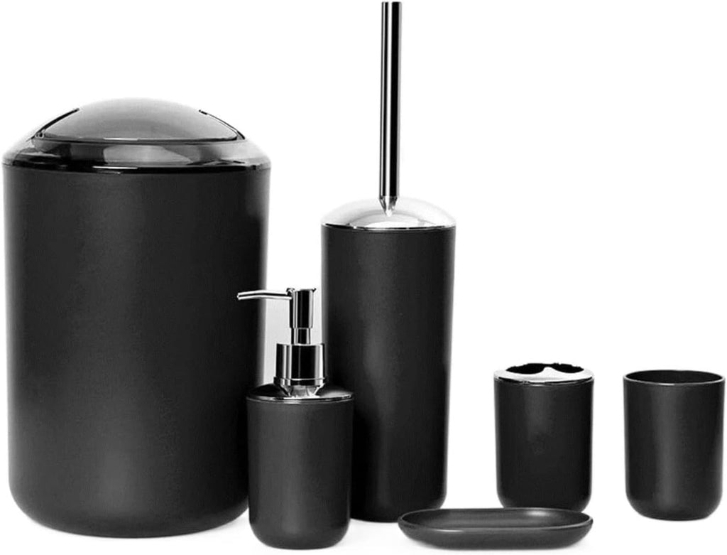 Vanity Bathroom Decor, Bathroom Accessory Set Modern Design 6 Piece Bathroom Accessory Set Toilet Brush Waste Bin Soap Dish Housewarming Gift(Black)