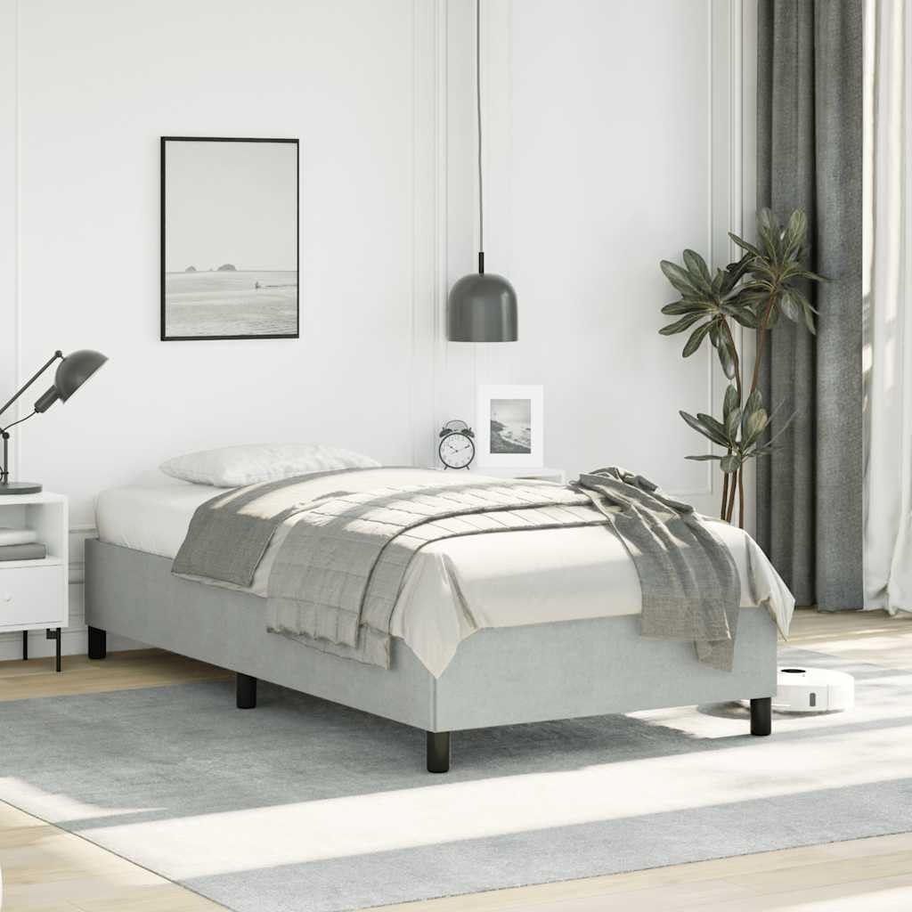 Light Grey Velvet Twin XL Bed Frame with Supportive Slatted Base, Engineered Wood Construction for Stability and Comfort, 4-Piece Set for Modern Bedroom Decor
