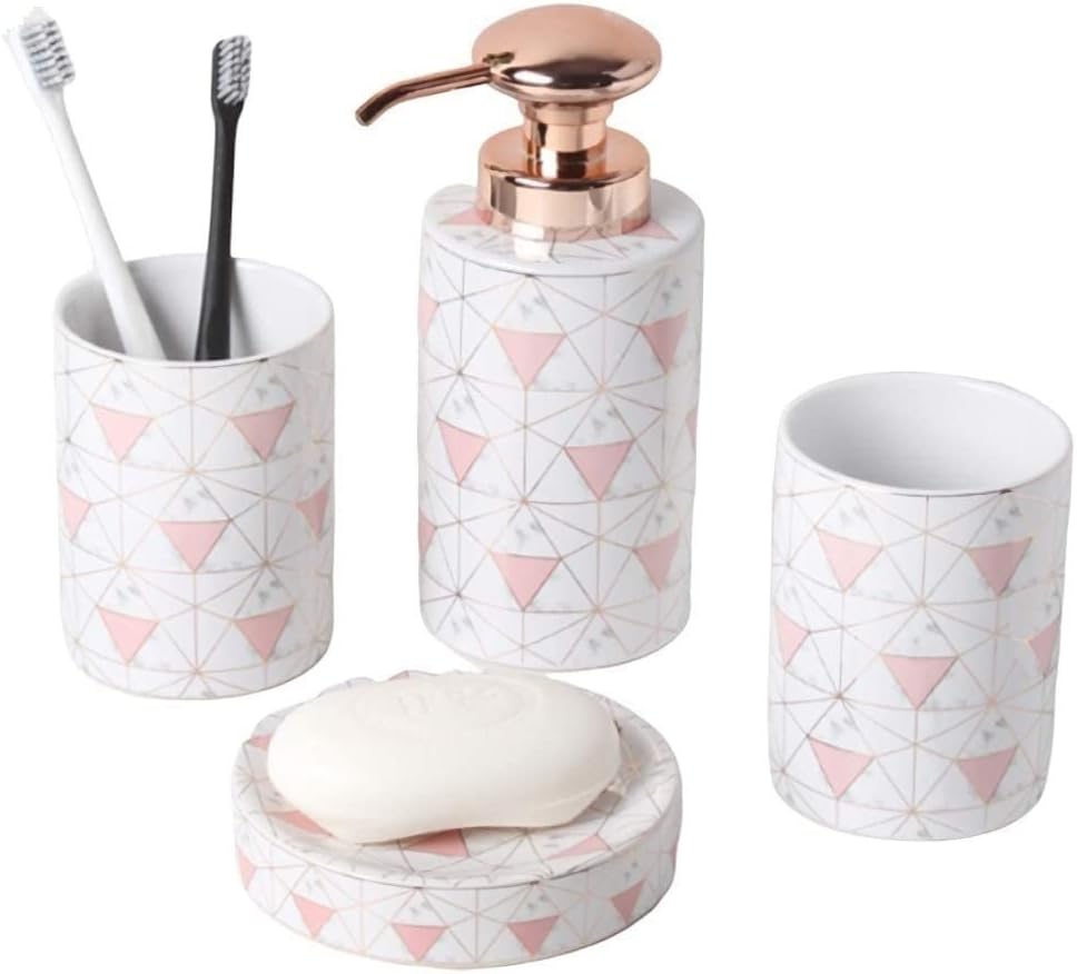 Vanity Bathroom Decor, Modern Bathroom Accessories Set Creative European Wash Cup Bathroom Accessories Kit Bathroom Soap Dispenser Set Housewarming Gift(B)