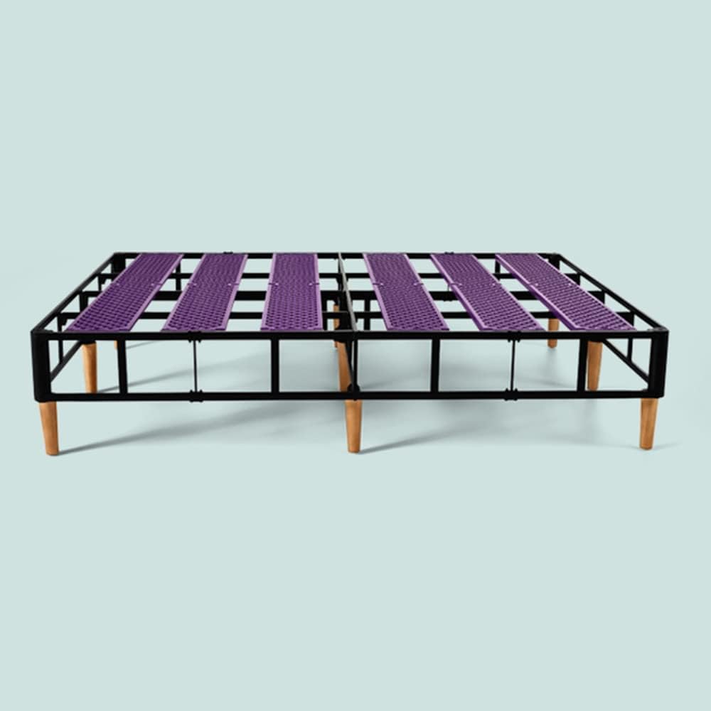 Purple Headboard - Queen Size - Grey Upholstered Platform Bed Frame with Tapered Wooden Legs - Durable, Easy Assembly - Versatile Style for Any Bedroom Décor