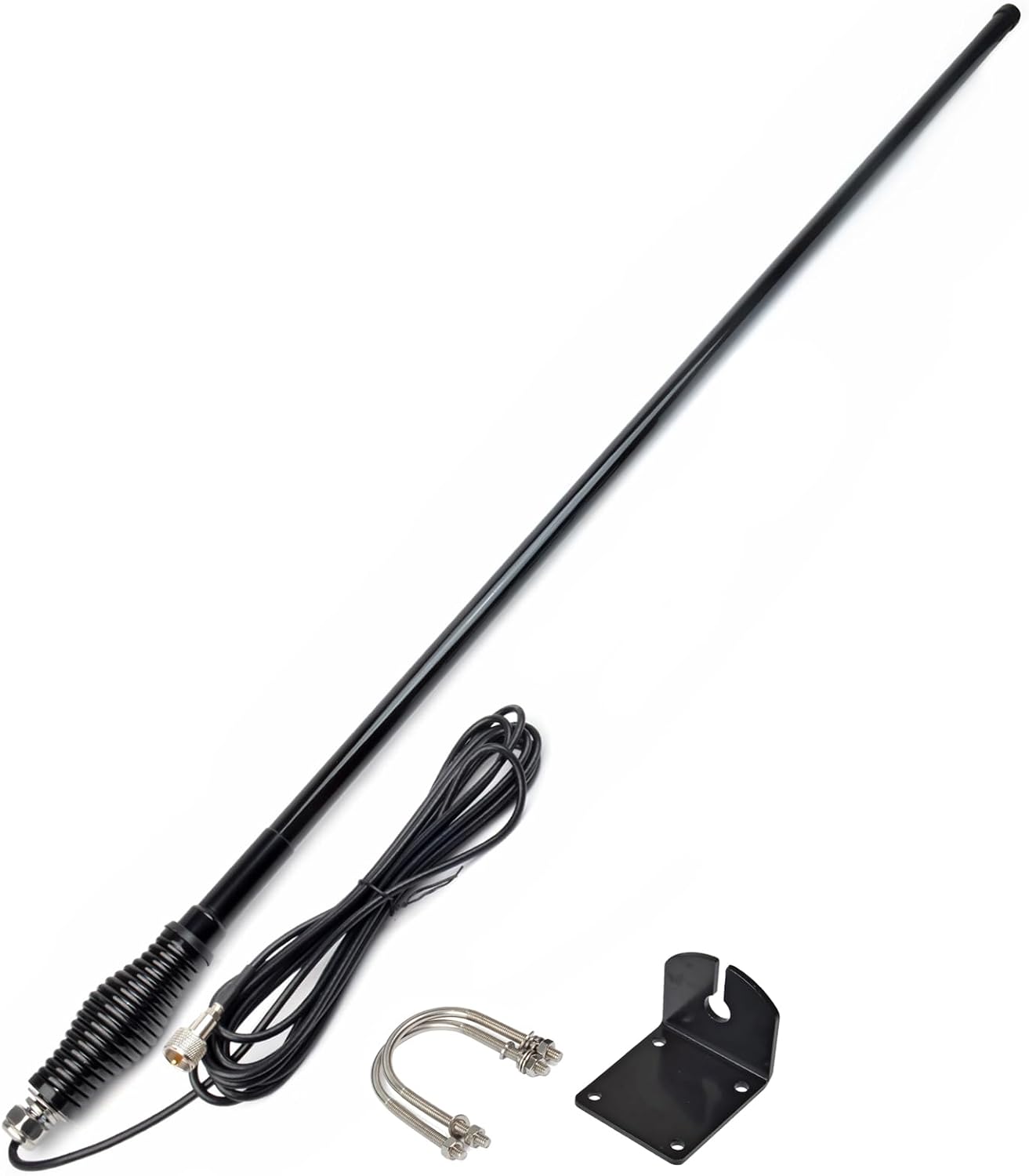 TWAYRDIO Heavy Duty GMRS Mobile Radio Antenna, 6.5dB High Gain Black Fiberglass GMRS Antenna with Mount Bracket, Spring Base, 16.4ft RG58 Coaxial Cable for Midland Retevis GMRS Transceiver
