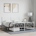 Metal Bed Frame Queen Size White Platform Bed Frame with Footboard and Underbed Storage Space 59.1'x78.7' Sturdy Steel Construction for Bedroom Furniture