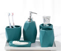 Vanity Bathroom Decor, Ceramic Soap Dispenser Round Bathroom Accessories Set 5 Pieces Toothbrush Holder Mouthwash Cups Soap Dish Housewarming Gift(Blue,6 Pieces)