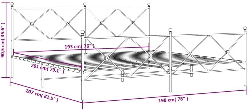 Black Steel Double Bed Frame Rectangular, Metal Bed Frame with Matte Black Finish, Sturdy Steel Construction for Exceptional Support and Under-Bed Storage Space, Easy