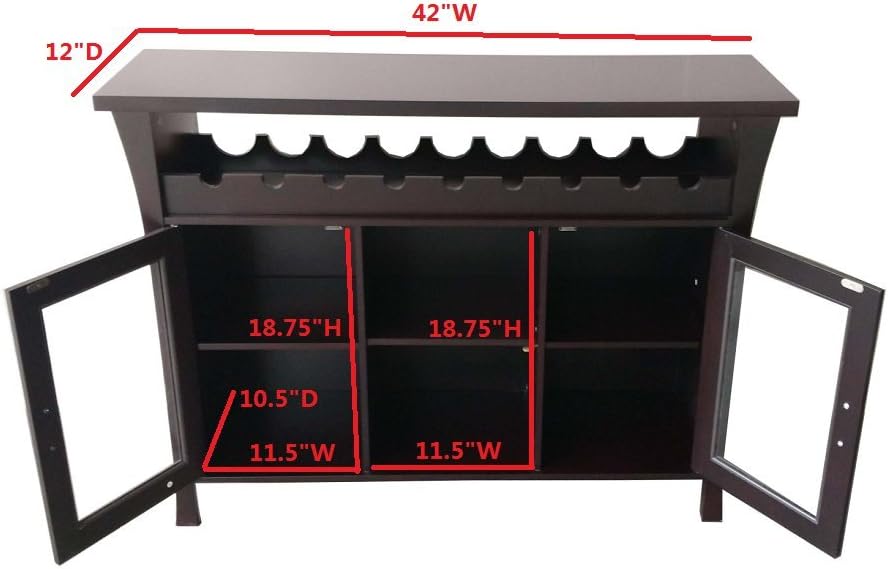 Kings Brand Furniture Wine Rack Buffet Server Console Table with Glass Doors, Espresso