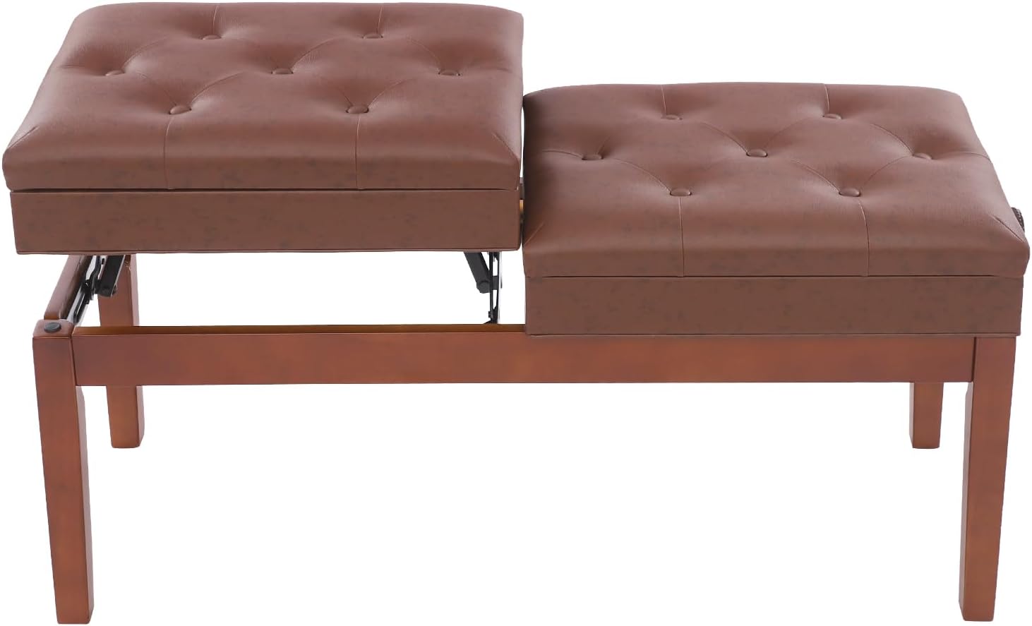 AngelcityCC Longer Duet Piano Bench with Storage, Adjustable Height Double Keyboard Piano Bench Seat with PU Leather Cushion