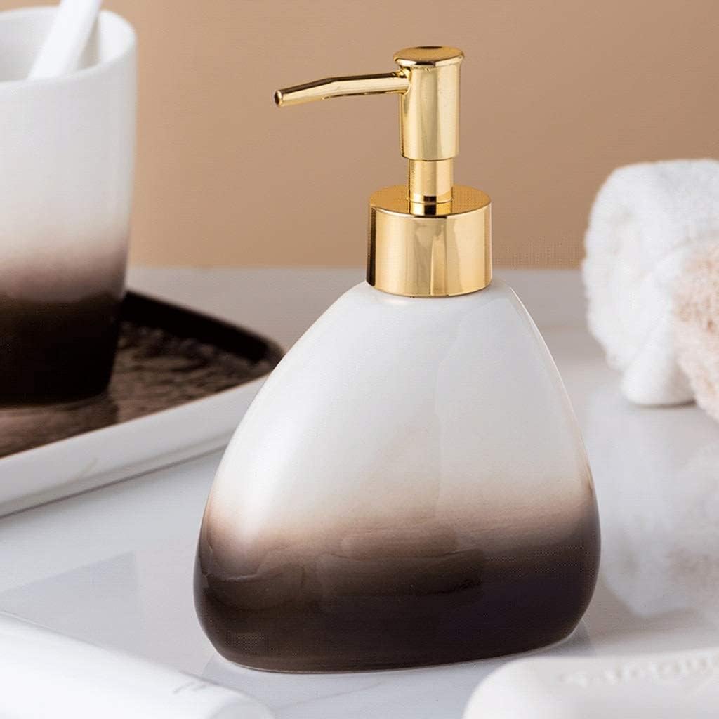 Vanity Bathroom Decor, Bathroom Accessory Set Ceramic Bathroom Accessories Set 450ml/15.2oz Soap Dispenser Gradient Brown Bathroom Set Housewarming Gift(5 Piece Set)