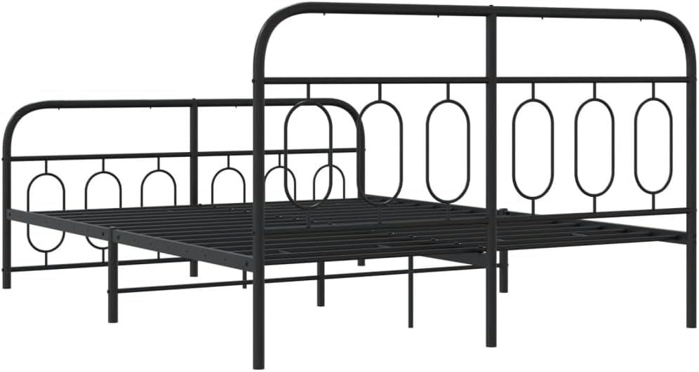 Queen Bed Frame Steel Platform Bed with Footboard Black 59.1'x78.7' Sturdy Metal Frame Underbed Storage Space for Bedroom Guest Room Furniture