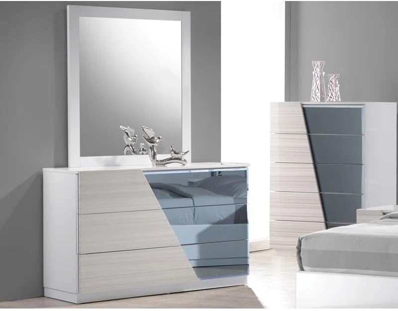 Modern 3-Piece Eastern King Size Bedroom Set, LED Lighting, High Gloss Lacquer Finish Wooden Bedroom Set, Zebra Gray