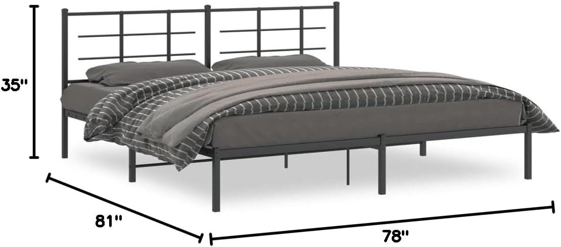 King Metal Bed Frame with Headboard Black 76'x79.9' Steel Platform Bed Frame Sturdy Bedframe with Underbed Storage Space for Bedroom