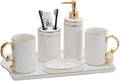 Vanity Bathroom Decor, Ceramic Bathroom Accessories Set Lotion Soap Dispenser Toothbrush Holder Cup Soap Dish Housewarming Gift(6pcs(Golden Handle))