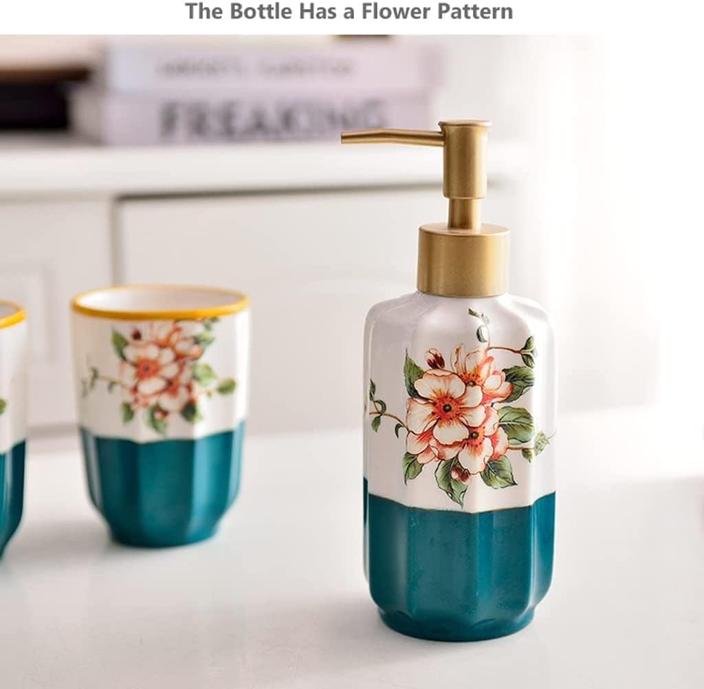 Vanity Bathroom Decor, Ceramic Soap Dispenser Set Bathroom Accessory Set Soap Pump for Bathroom Kitchen Soap Dish, Toothbrush Holder Housewarming Gift(5pack+Tray)