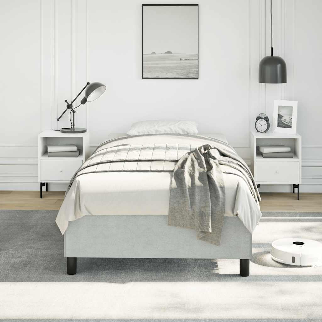 Light Grey Velvet Twin XL Bed Frame with Supportive Slatted Base, Upholstered Rectangular Design for Modern Bedroom, Durable Engineered Wood Construction, Space-Saving