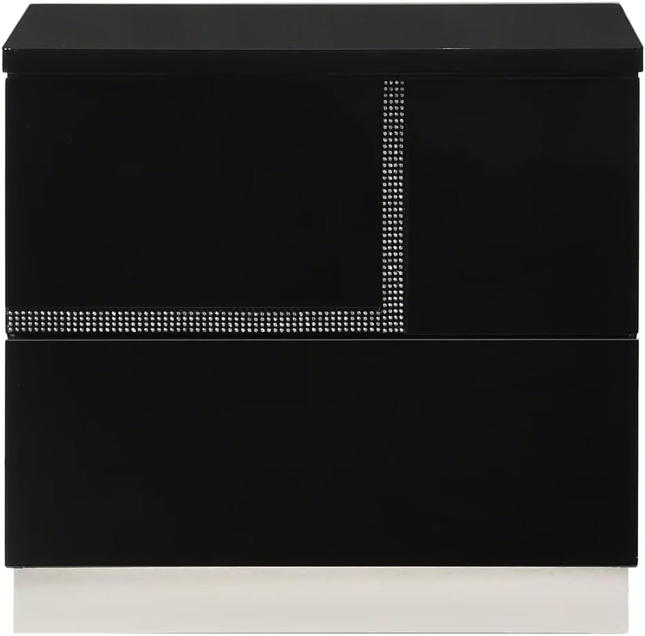 Contemporary Black Lacquer 5pc Bedroom Set - California King Size | Chrome Finish Base, High Gloss Finish Wood Bed Set