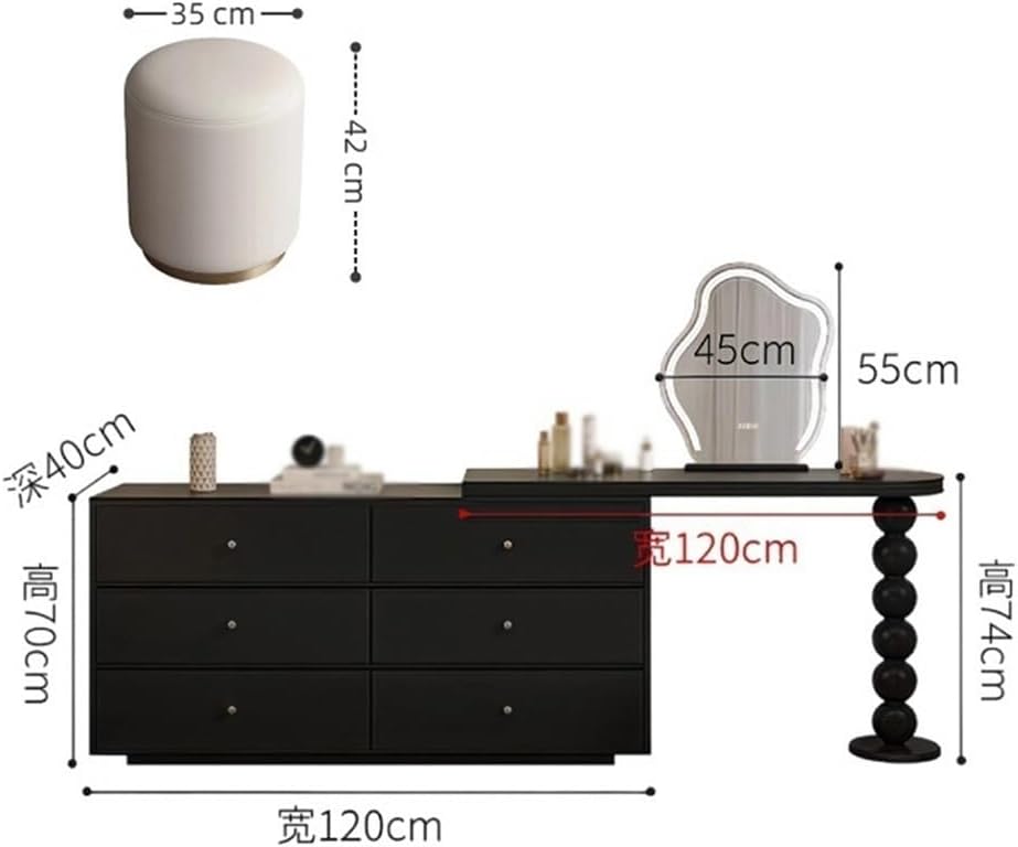 Vanity Table New Chinese Vintage Vanity with Dresser Corner Makeup Table Retro Black for Master Bedroom