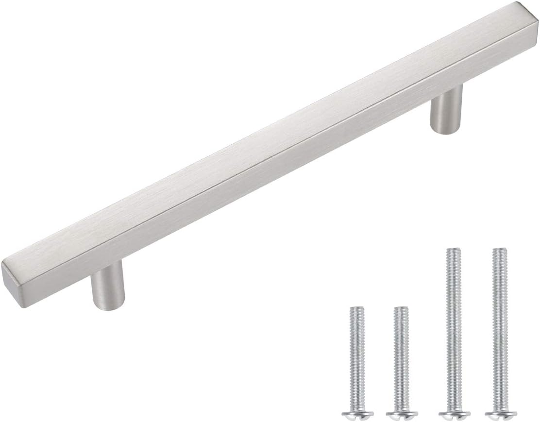 6' Long Square Cabinet Pulls Stainless Steel Square Drawer Pulls Brushed Nickel Cabinet Pulls for Kitchen Closet Door Handle, Dress Wardrobe Hardware (Hole Center:3-3/4' (96mm), 50 Pack)