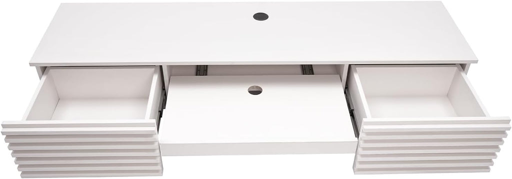 Wall Mounted Desk, Floating Work Table, Small Spaces Hanging Workbench with Pull-out 2 Drawers, Mount Computer Laptop Desks, Wall-mounted Corner Book Shelf for Bedroom Student Dormitories (White)